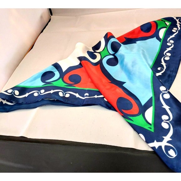 Vintage Unbranded Swirls Design Red White Blue Scarf Bandana 19x19 Polyester - Picture 2 of 5